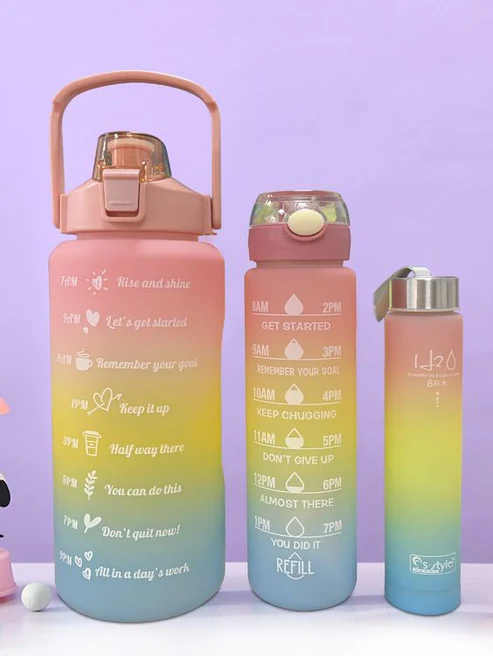 Three-piece Motivational Sports Water Bottles Set (2000ml, 850ml, 350ml)(Random Color) - Image 7