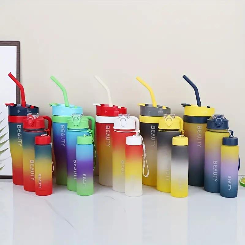Portable 3 in 1  3pcs/Set Sports  Drinking Water Bottle with Straw Motivational Water Bottles In Travel (Random Color)