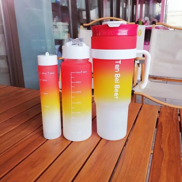 Portable 3 in 1  3pcs/Set Sports  Drinking Water Bottle with Straw Motivational Water Bottles In Travel (Random Color) - Image 3