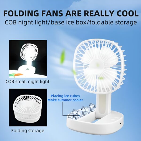 Mini USB Rechargeable Fan Desktop Foldable with Led Light | 3 Speed Adjustable For Household Bedroom For Office Home Cooling (Random colors) - Image 4