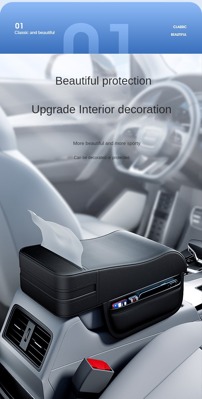 Car Armrest Box Height Pad Universal Central Elbow Rest Support Leather Auto Armrest Cover With Tissue Holder Armrest Cover - Image 12