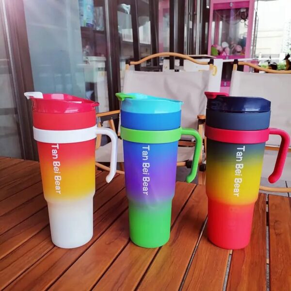 Portable 3 in 1  3pcs/Set Sports  Drinking Water Bottle with Straw Motivational Water Bottles In Travel (Random Color) - Image 2