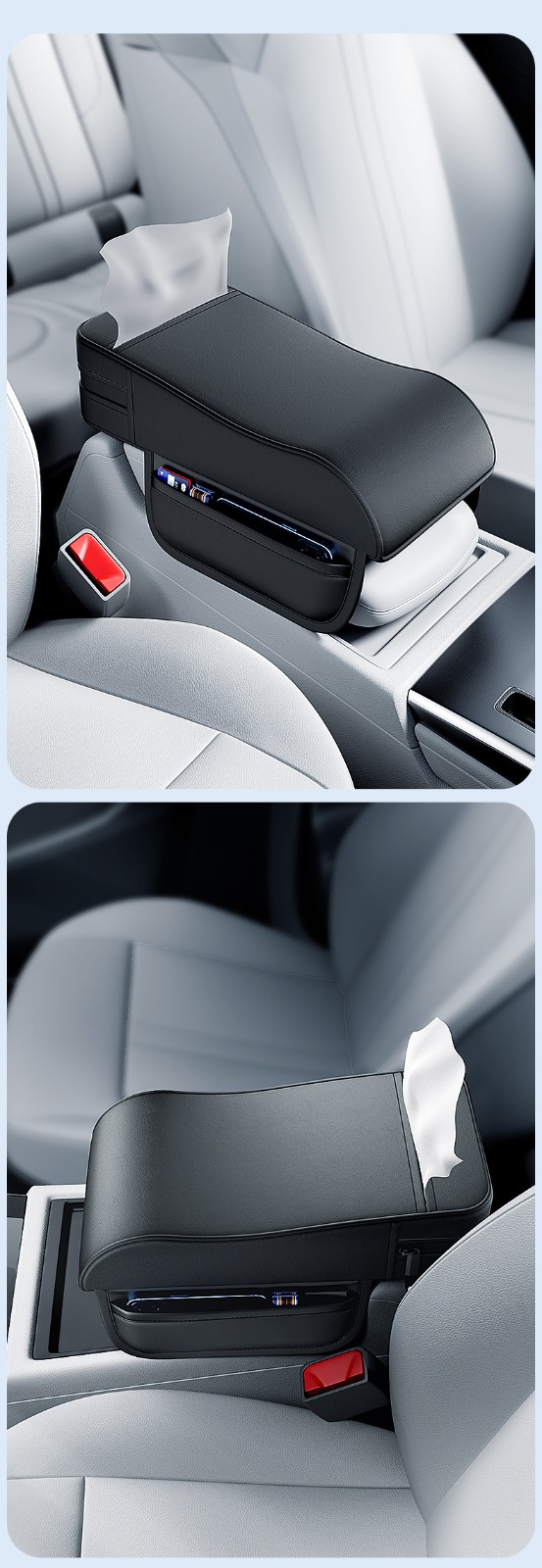 Car Armrest Box Height Pad Universal Central Elbow Rest Support Leather Auto Armrest Cover With Tissue Holder Armrest Cover - Image 9