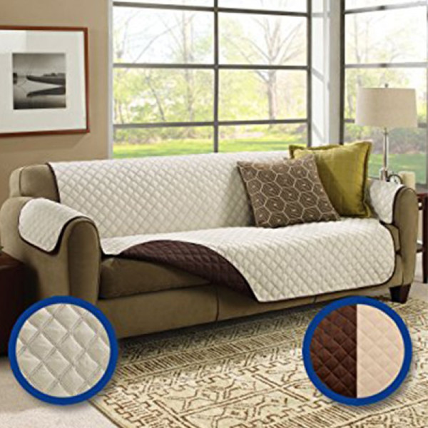 (double SofaR COVER) EVERSIBLE WASHABLE COUCH Sofa COAT COVER - Brown - Image 7