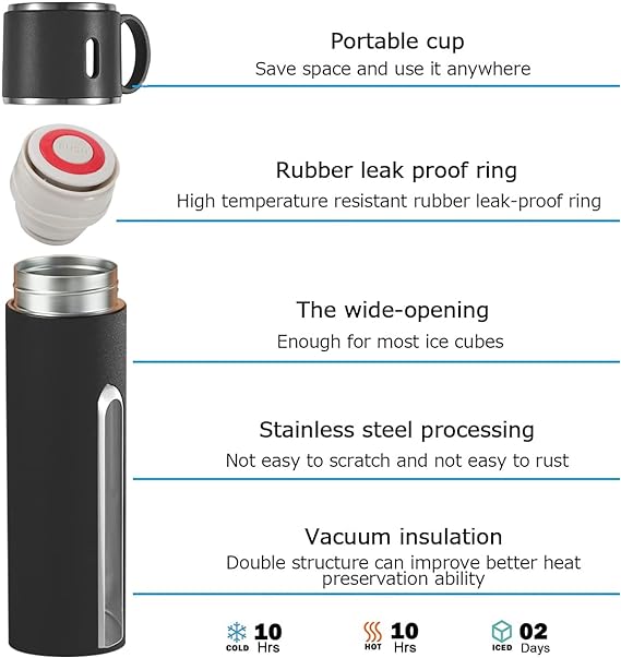 H-409 Vacuum Flask Gift Set with 3 Stainless Steel Cups Combo - 500ml - Keeps HOT/Cold (Random Color) - Image 15