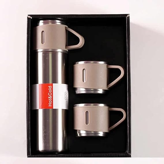 H-409 Vacuum Flask Gift Set with 3 Stainless Steel Cups Combo - 500ml - Keeps HOT/Cold (Random Color) - Image 2