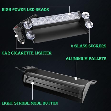 Car LED Red Blue Windshield Dash Emergency Police Strobe Lights - Image 9