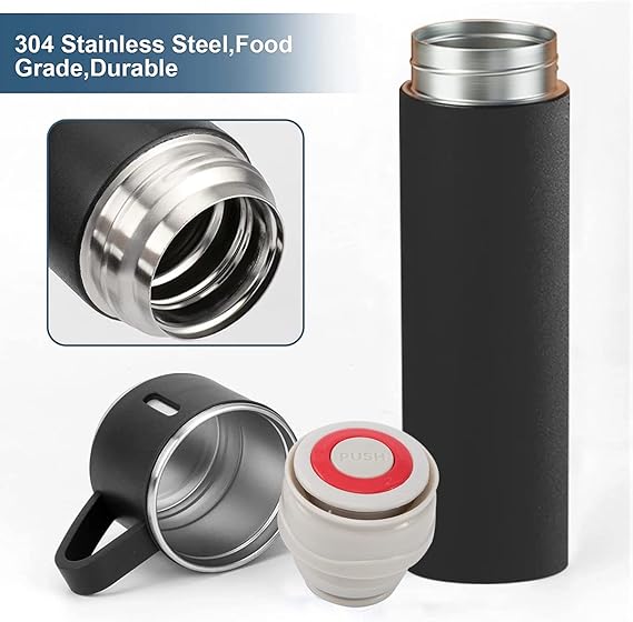 H-409 Vacuum Flask Gift Set with 3 Stainless Steel Cups Combo - 500ml - Keeps HOT/Cold (Random Color) - Image 6
