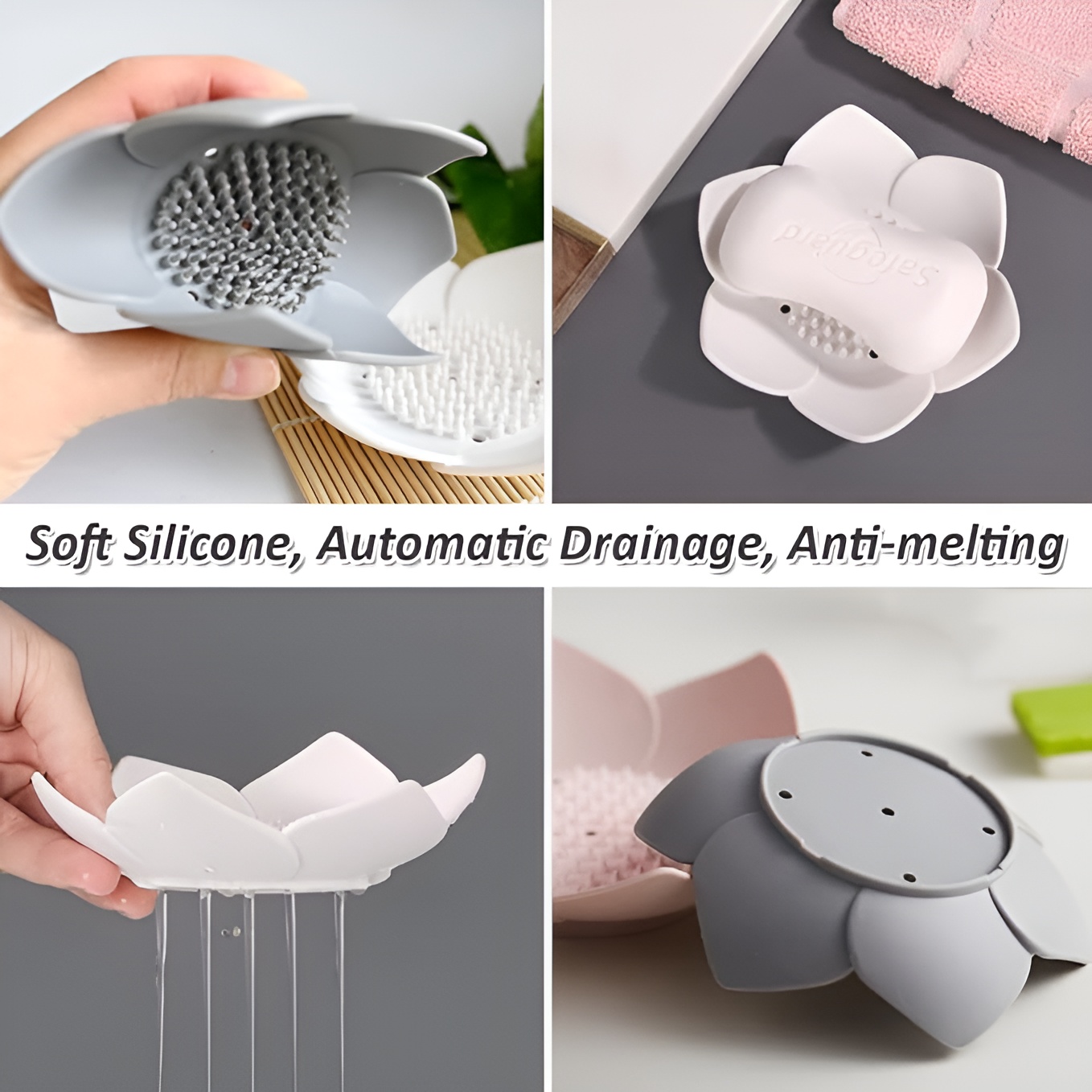 Silicone Lotus Soap Tray | Petal Flower Shape Bathroom Bar Soap Holder (Random color) - Image 7
