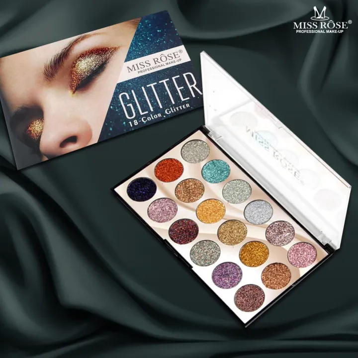 Miss Rose 18 Colors Sequins Glitter Powder High Gloss Pearly Eye shadow Palette - Image 6