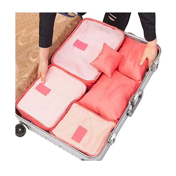 Travel Combo Deal - 6 PCs Travel Clothes Storage Bag Pouch | Inflatable Air Pillow Cushion | Portable Toothbrush Holder Case ( Random Color ) - Image 2