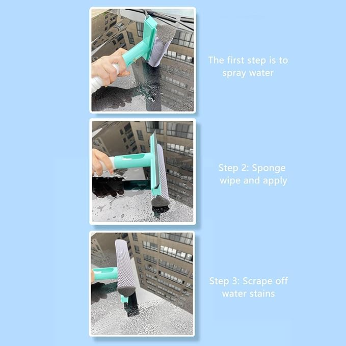 3 in 1 Spray, Sponge and Wipe Multifunctional Glass Cleaning Brush Wiper for Car, Bathrooms, Kitchens, and Living Rooms (random color) - Image 9