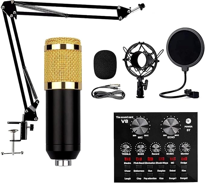 Podcast Mic Set With Live Sound Card,condenser Microphone With Rechargeable 12 Kinds Of Auxiliary Background For Karaoke Singing, Youtube Recording - Image 4