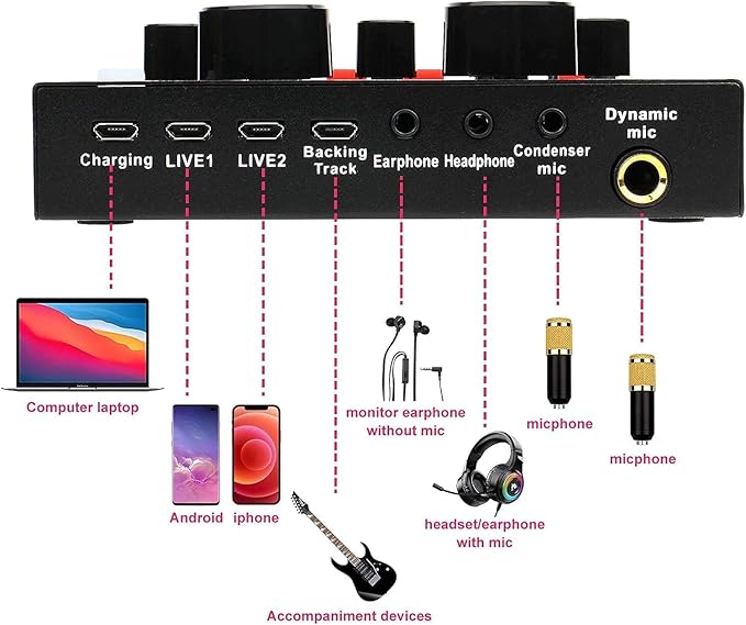 Podcast Mic Set With Live Sound Card,condenser Microphone With Rechargeable 12 Kinds Of Auxiliary Background For Karaoke Singing, Youtube Recording - Image 9
