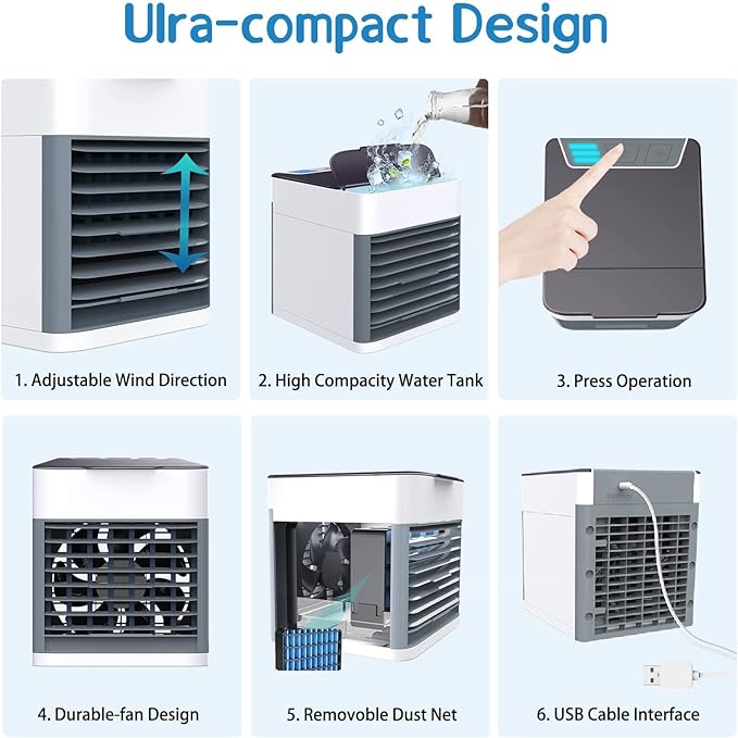 Air Ultra Portable Home Air Cooler | Portable Personal Air Conditioner, Mini USB 3 in 1 Air Cooler - Image 6