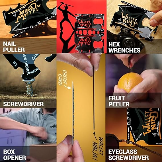 Ninja Wallet 18 in 1 Multifunction Survival Tool Outdoor Screwdriver, Bottle Opener, cell phone stand Stainless Steel (random color) - Image 6