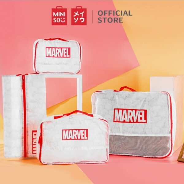 4 PCs Set Marvel Travel bag Set Travel Storage Bag (red and white) - Image 6