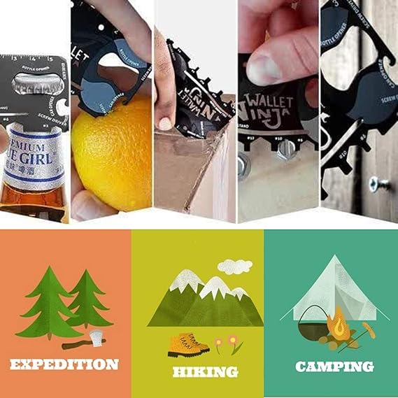 Ninja Wallet 18 in 1 Multifunction Survival Tool Outdoor Screwdriver, Bottle Opener, cell phone stand Stainless Steel (random color) - Image 5
