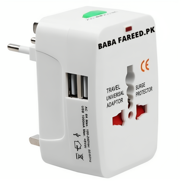 All in One Universal Adaptor with Two USB ports travel accessory - Image 5
