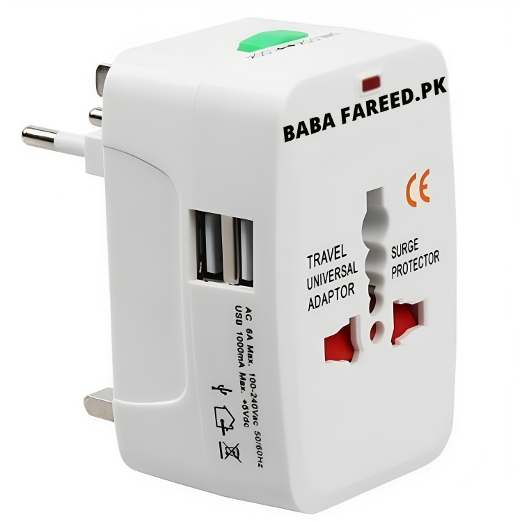 All in One Universal Adaptor with Two USB ports travel accessory - Image 5
