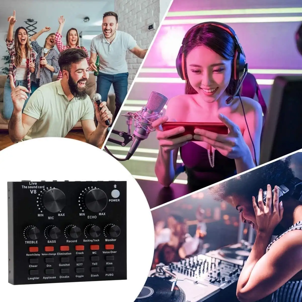Podcast Mic Set With Live Sound Card,condenser Microphone With Rechargeable 12 Kinds Of Auxiliary Background For Karaoke Singing, Youtube Recording - Image 12