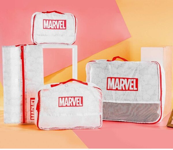 4 PCs Set Marvel Travel bag Set Travel Storage Bag (red and white) - Image 8