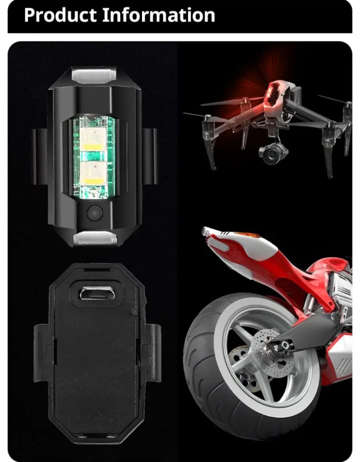 Universal Led Aircraft Strobe Lights Motorcycle Anti Collision Warning Light with USB Charging 7Colors Turn Signal Indicator - Image 3