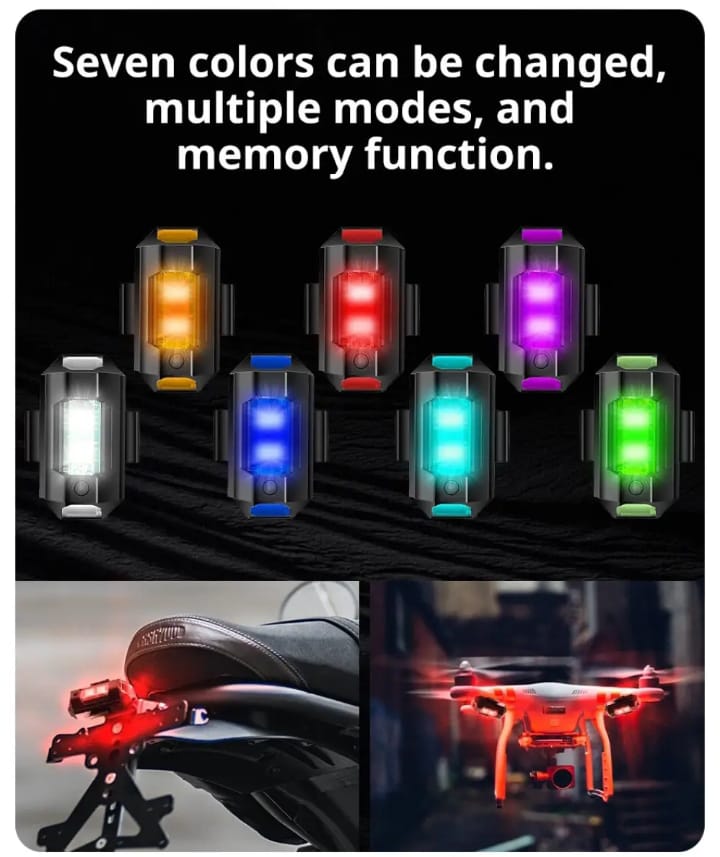 Universal Led Aircraft Strobe Lights Motorcycle Anti Collision Warning Light with USB Charging 7Colors Turn Signal Indicator - Image 10