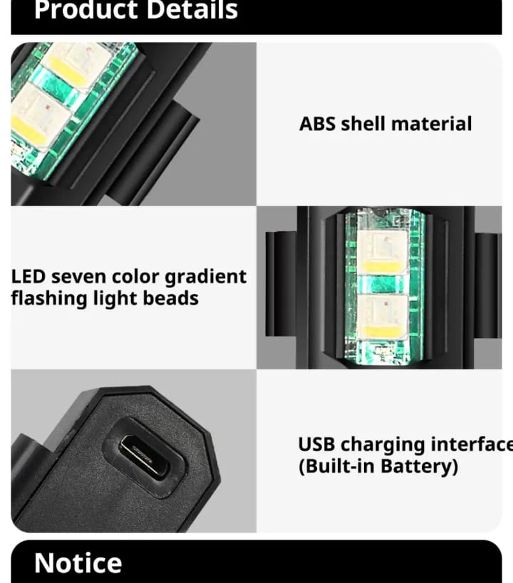 Universal Led Aircraft Strobe Lights Motorcycle Anti Collision Warning Light with USB Charging 7Colors Turn Signal Indicator - Image 11