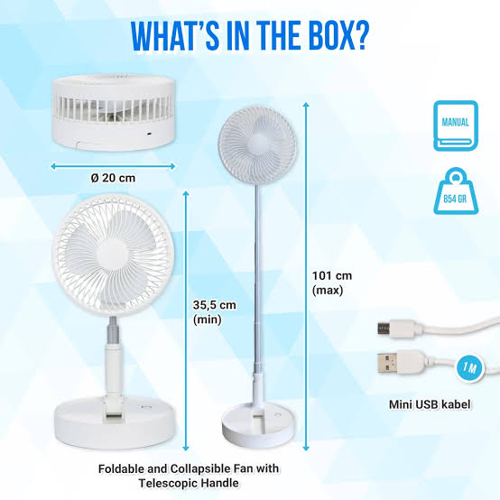 Long Stand Rechargeable Portable Folding Fan | Extendable Floor & Desktop Fan: Silent, Powerful, Portable (Random color) - Image 8