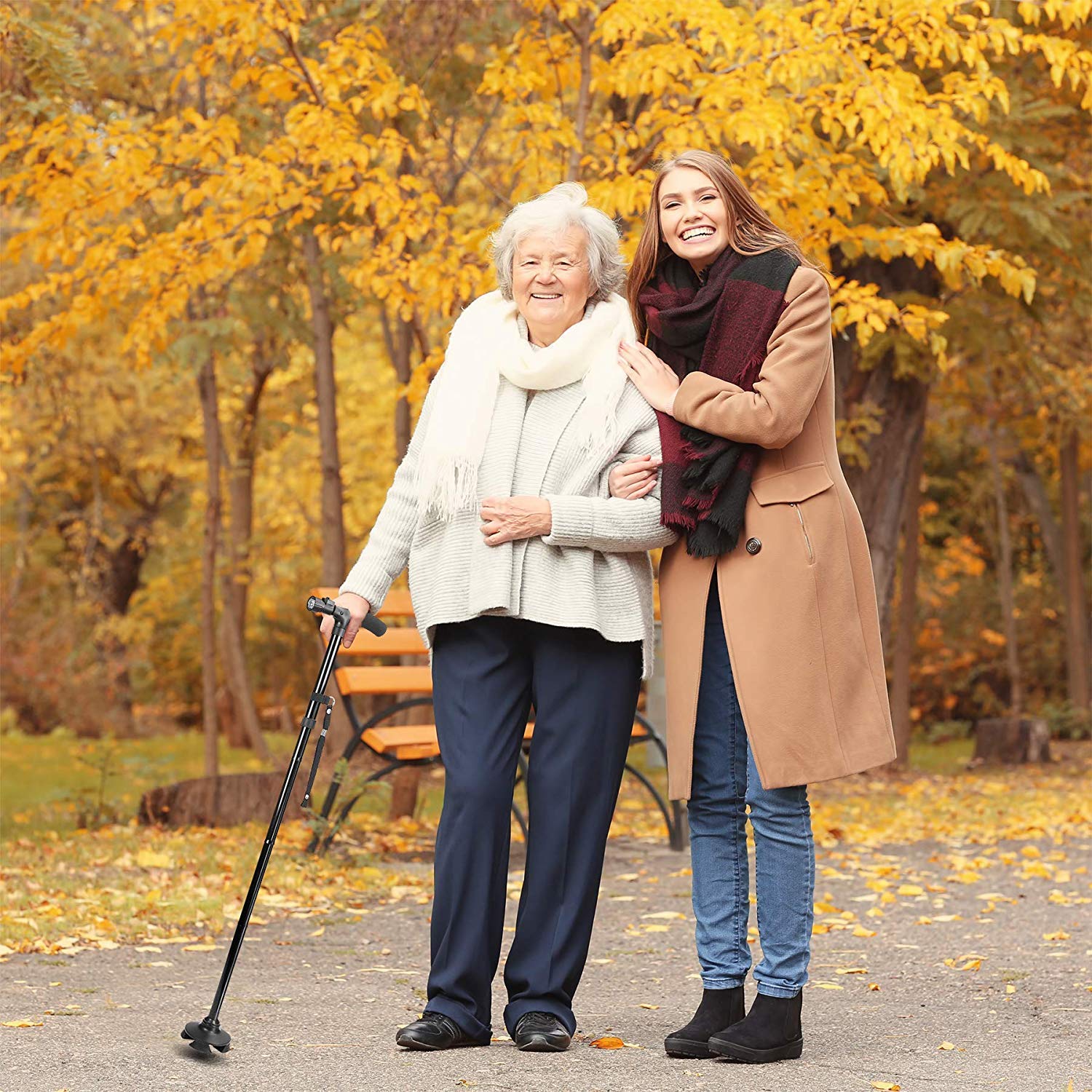 Portable Folding Walking Stick with Led Light & Aluminium Handle For Adults or old Peoples Black - Image 7