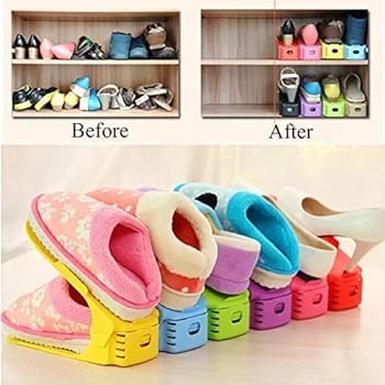 Pack of 2 Double Layer Adjustable Shoe Bracket Storage Shoe Rack | 2 In 1 Foldable Shoe Holder Space Saving (Random color) - Image 6