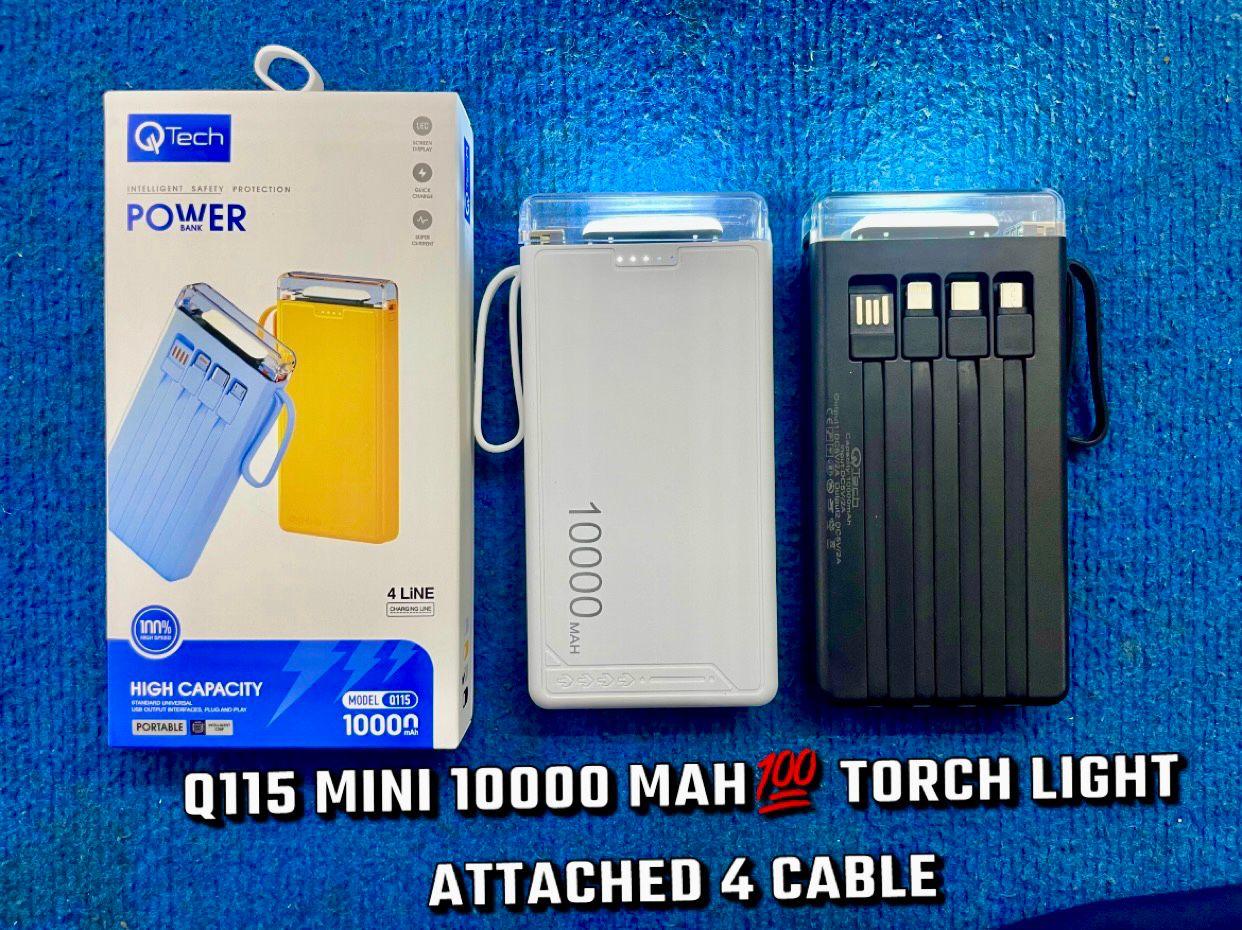Qtech Q115 Power Bank 10000mAh With Torch Light And Attached Cables (Random Color) - Image 5