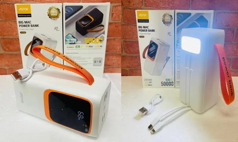 Aspor A350 50,000mAh - Fast Charging with Built-in Flashlight Power Bank for mobile and laptops  (Random color) - Image 9