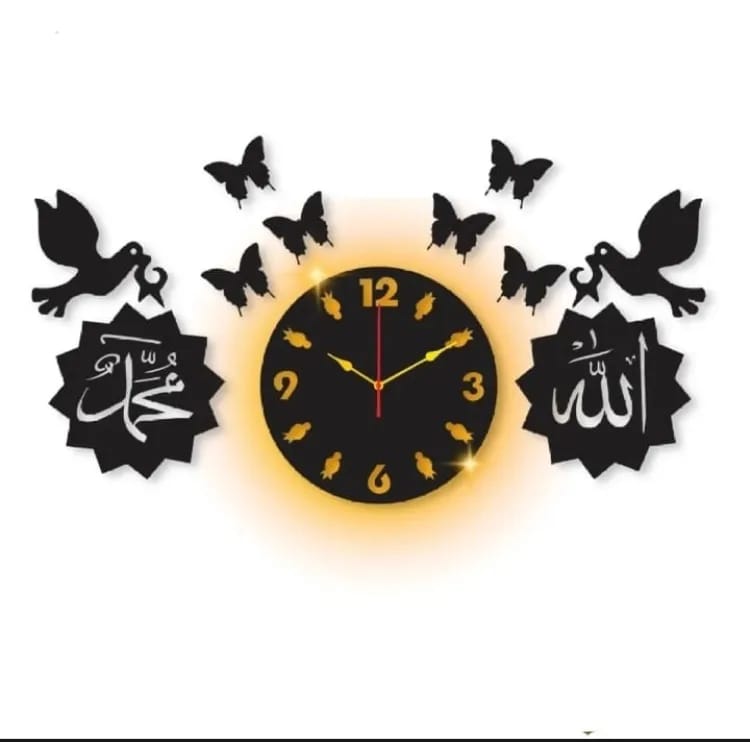 Ya Hayyu Ya Qayyum 3d wall clock  with light Islamic Wooden Wall Clock - Image 3