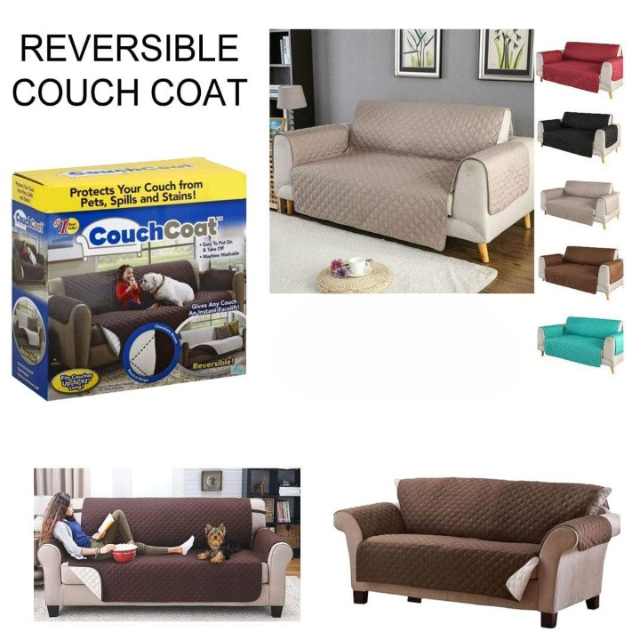 (double SofaR COVER) EVERSIBLE WASHABLE COUCH Sofa COAT COVER - Brown - Image 8