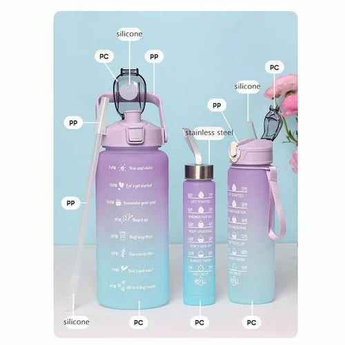 3 Pack Water Bottles with  2L Large Bottle 700MLPortable Bottle and 300ML Mini Bottle Motivational (random color) - Image 5