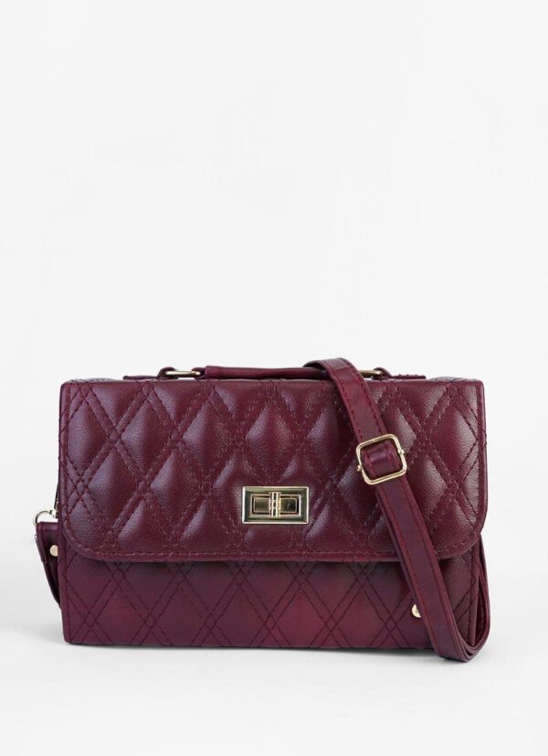 Women's PU Leather Embroidered Shoulder Bag (Maroon) - Image 6