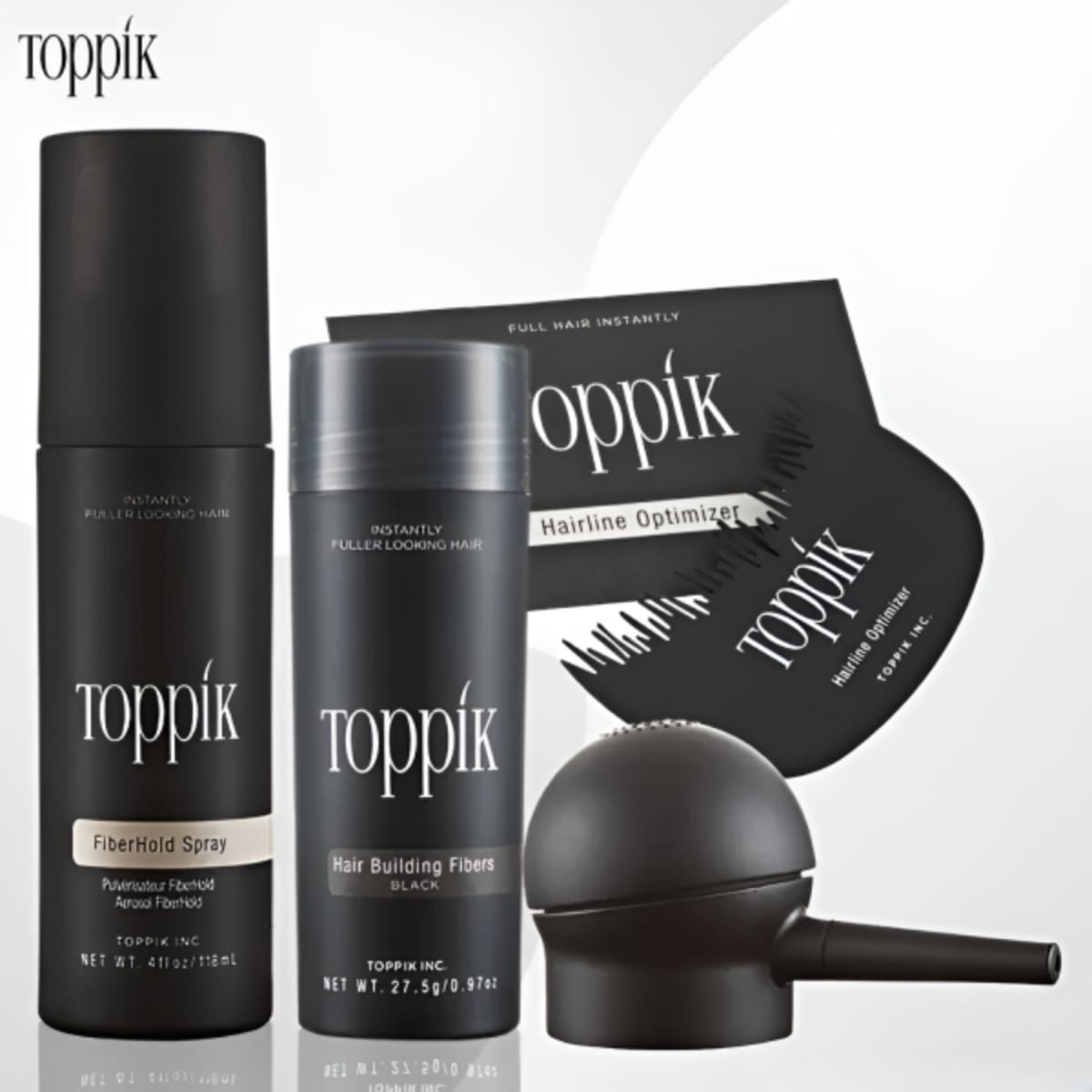 Toppik Hair Building Fiber 4-in-1 Combo Pack. This set includes Toppik Hair Fiber, Fiber Hold Spray, a Spray Applicator Pump, and a Hairline Optimizer Comb - Image 3