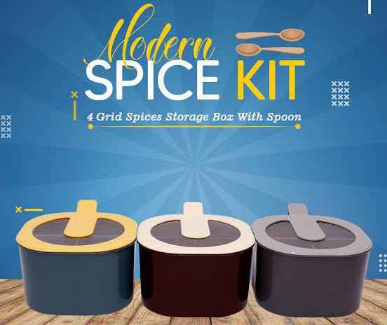 4 In 1 Modern spice kit, partition kitchen seasoning box, 4 Portions spice box with free spoon Modern Spice Kit - Spice Jar (Random Color) - Image 2