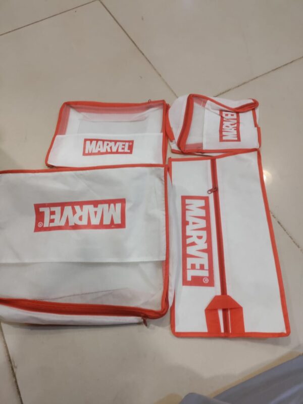 4 PCs Set Marvel Travel bag Set Travel Storage Bag (red and white) - Image 3