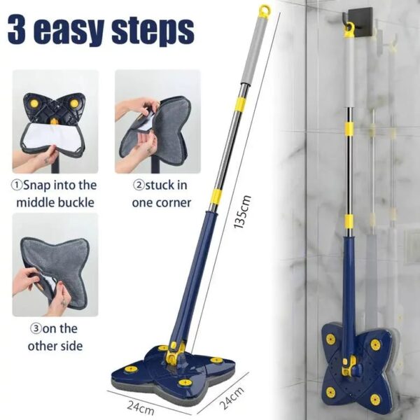 360° Rotatable Cleaning X Mop Adjustable Corner Mop Self Squeezing Wringing Mop Multifunctiona Rotating Mop for Floor Wall Window - Image 3