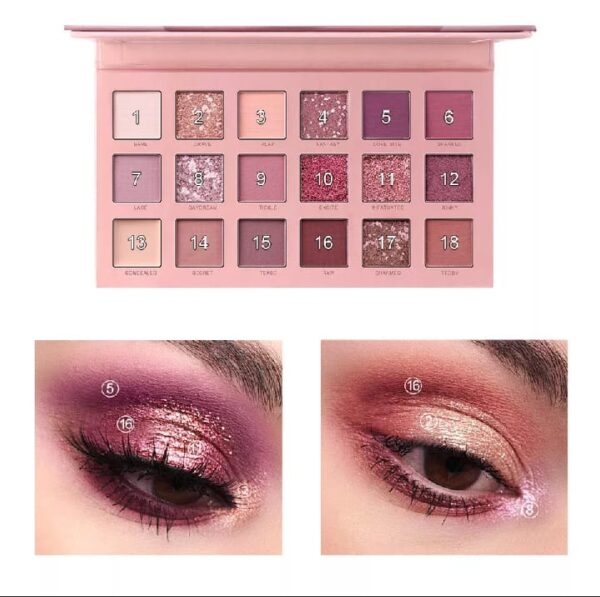 18 Shade Pearlescent Shimmer - Matte Waterproof NUDE Eyeshadow Palette - Image 3