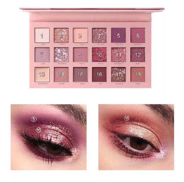 18 Shade Pearlescent Shimmer - Matte Waterproof NUDE Eyeshadow Palette - Image 3