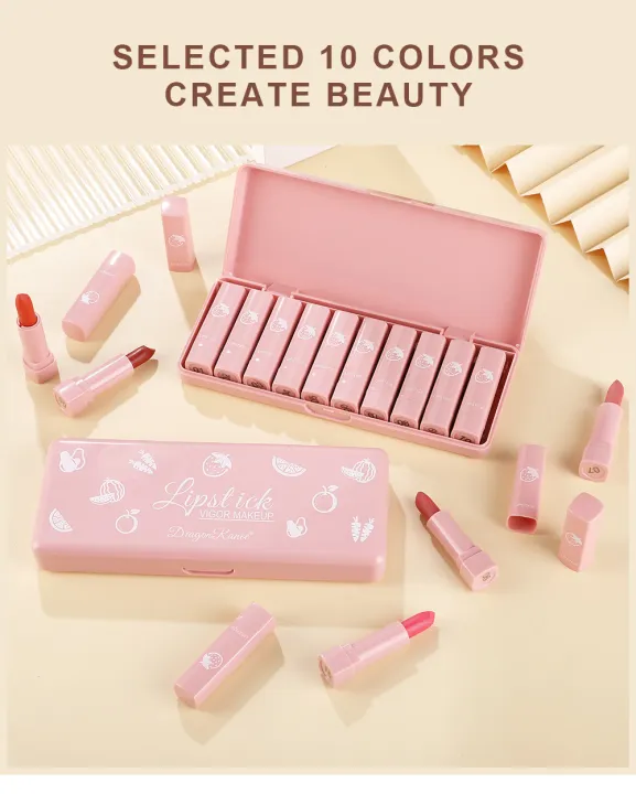 Dragon Ranee 10 Pieces Velvet Matte Pink Lipstick Set | Long Lasting Makeup Waterproof Lip Gloss for Girls & Womens - Image 6