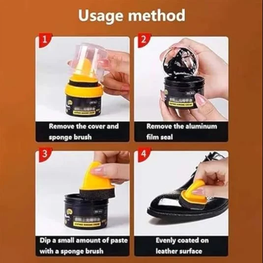 Black Leather Shoe Polish Cream with Sponge - Image 3