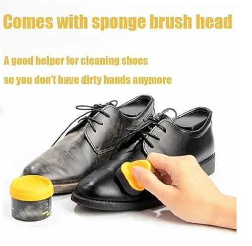 Black Leather Shoe Polish Cream with Sponge - Image 2