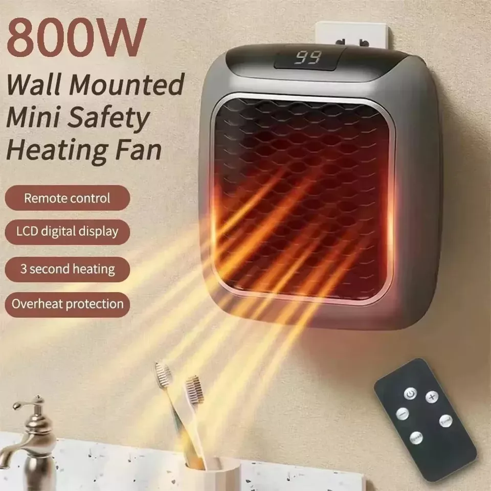 800W Space Heater Digital Electric Heater Wall Outlet Plug Small Fan Home Warmer - Image 4